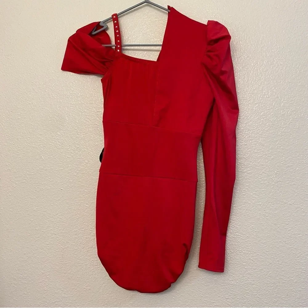 Kelle dance solo costume red asymmetric one sleeve musical theater jazz Teen SA